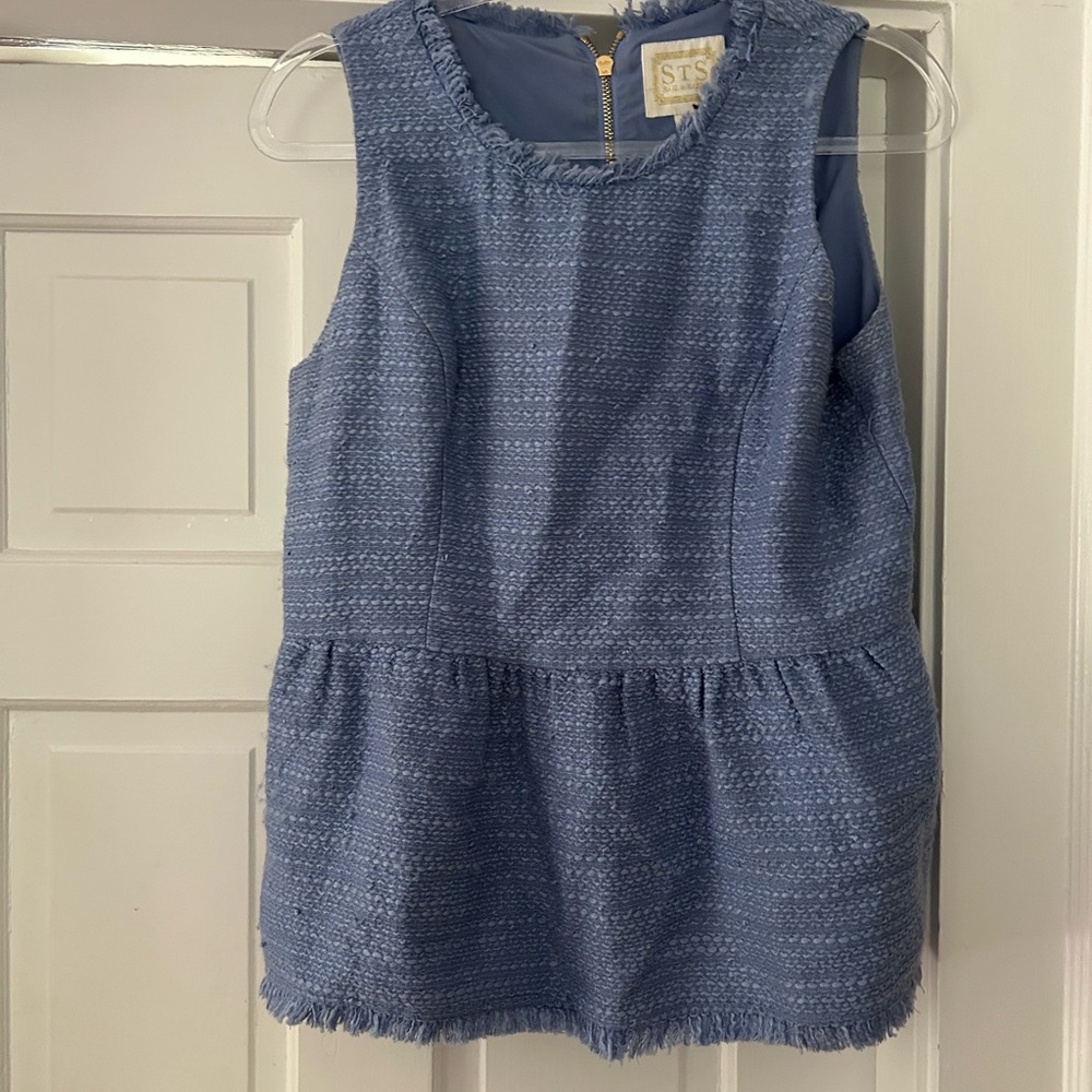 Sail to Sable Textured Sleeveless Blue Tweed Top